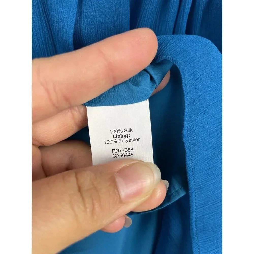J. Crew Blue 100% Silk Crinkle Chiffon Flowy Strapless Mini‎ Dress Size 0P